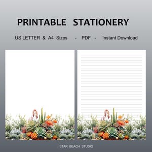 Papel imprimible con diseño floral de cactus, papelería de acuarela con suculentas y jardines de rocas, papel A4/carta rayado y sin rayar, goodnotes, diario digital