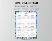 2026 Year Calendar Printable, Year at a Glance, 2026 Floral Wall Calendar, Office Wall Desk -Year Overview, Letter-A4 PDFs, JPEGs, digital