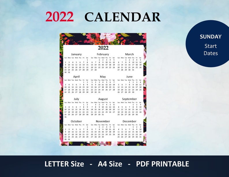 2022 Year Calendar Printable Floral Calendar Watercolor Etsy Hong Kong 2022 Year Calendar Printable Floral Calendar Watercolor Etsy Hong Kong