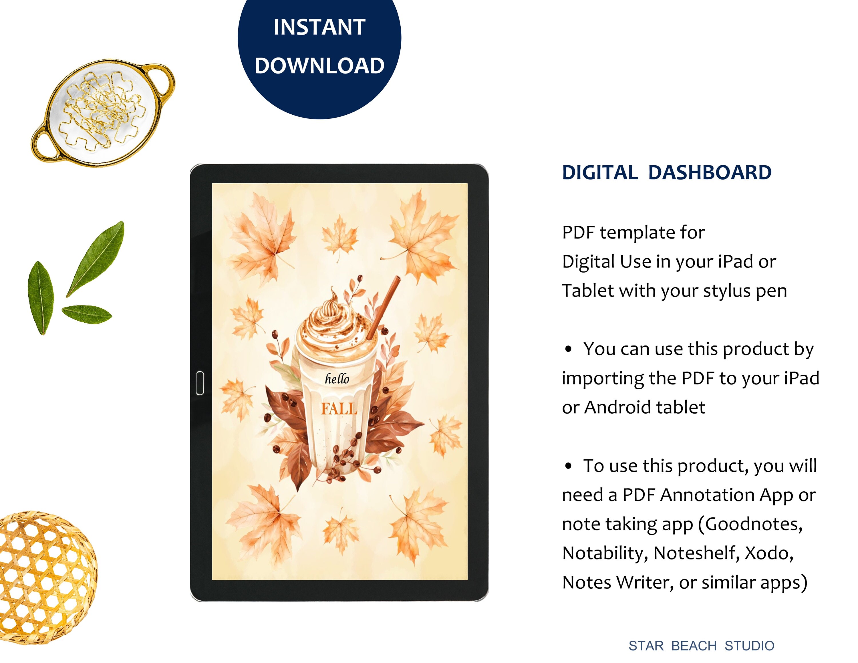 Cofffee Planner Dashboard Printable, Hello Fall Autumn Leaves ...