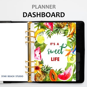 Utskrivbar instrumentpanel för Sweet Life Planner, sommarfrukter och blommor, brev - halvt brev - A5 - Happy Planner - Personlig - A4-storlekar