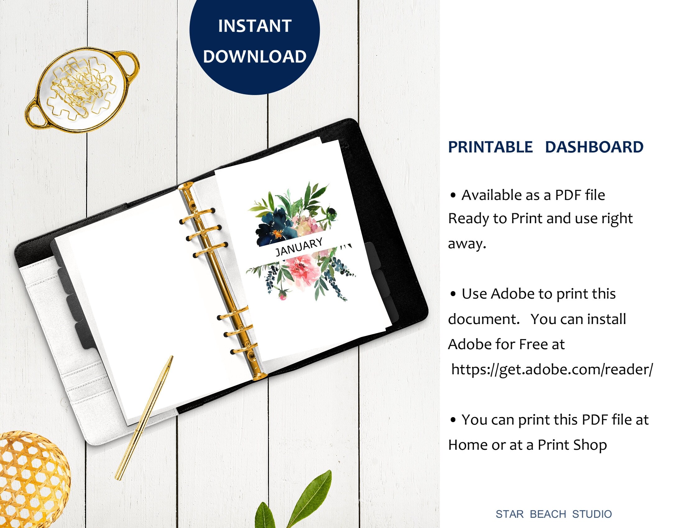 Monthly Floral Planner Dashboard Printable, Floral Planner Divider ...
