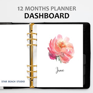Planner floreale mensile Dashboard stampabile, Divisori mensili floreali - Inserti, Lettera USA-A5 - Mezza lettera - Happy Planner-Personale - Dimensioni A4