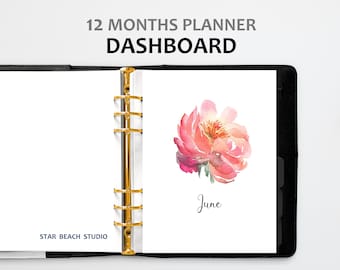Monthly Floral Planner Dashboards, Printable Flower Monthly Dividers -Inserts ,US Letter-A5- Half Letter - Happy Planner-Personal - A4 Sizes