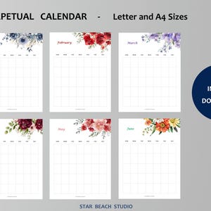 Floral Watercolor Undated Monthly Planner, 12 Month Printable Calendar ...