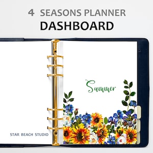Planner floreale Dashboard stampabile, 4 stagioni Primavera Estate Autunno Inverno Inserti Planner, Lettera-A5- Metà - Happy Planner-Personale- Formati A4