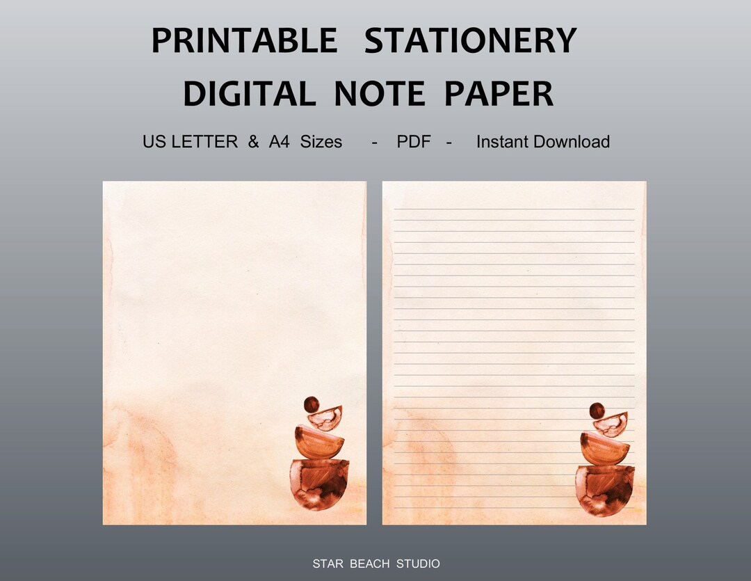 Earthy Note Papper Earth Tone Abstract Design, Printable Stationery, Digital Note Paper ...