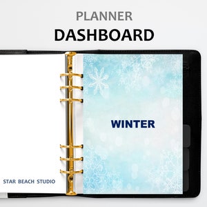 Winter Wonderland Snowflakes Planner Dashboard Printable, Blue Planner Insert, US Letter-A5- Half Letter - Happy Planner-Personal - A4 Sizes