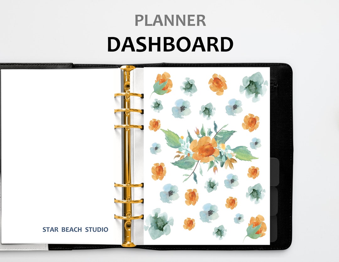 Floral Planner Dashboard Printable, Orange Blue Fall Flowers Watercolor ...
