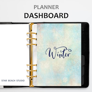 Winter Snowflakes Planner Dashboard Printable, Yellow and Blue Planner Insert, US Letter-A5- Half Letter - Happy Planner-Personal - A4 Sizes