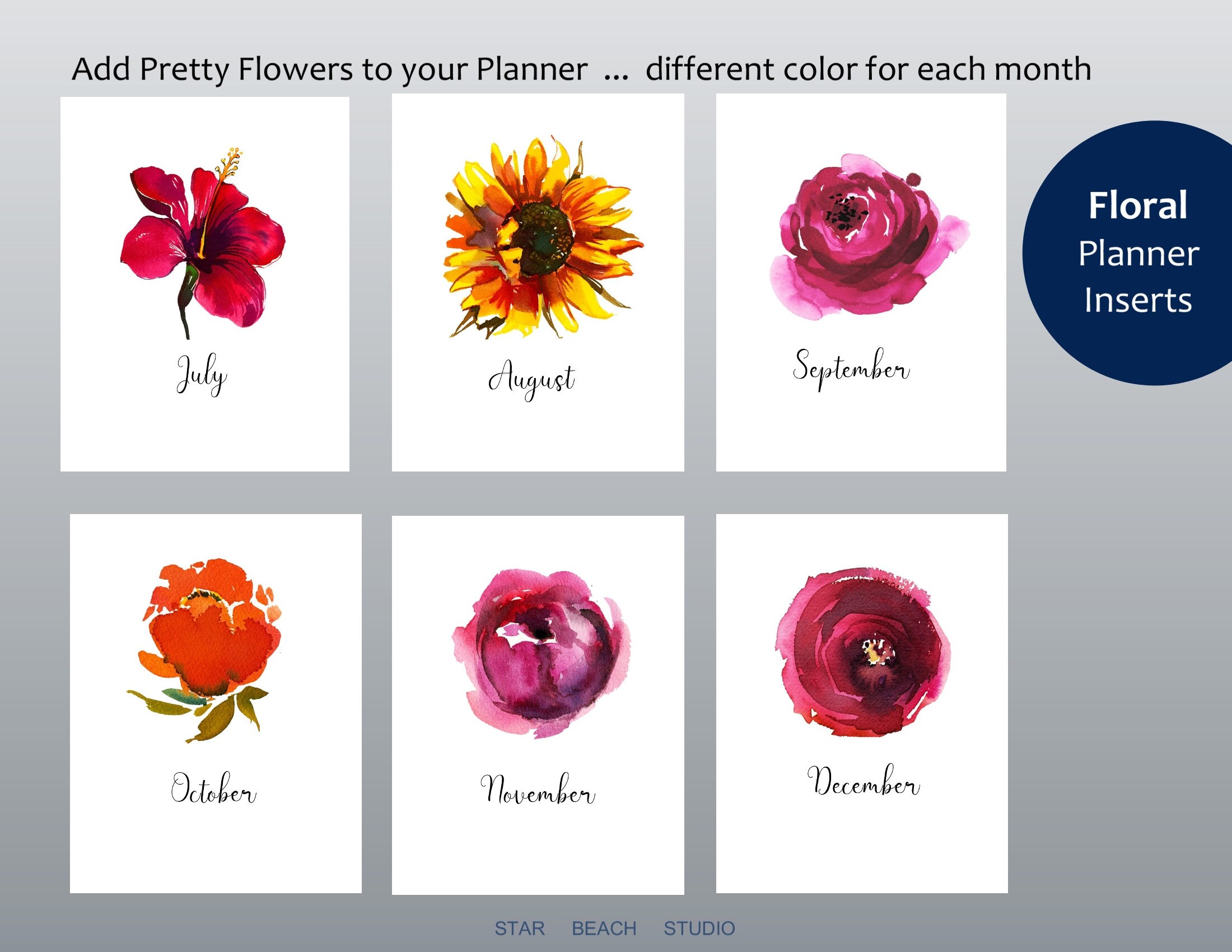 Monthly Floral Planner Dashboards Printable, Flower Monthly Dividers ...