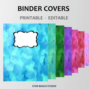 Binder Cover Printable Editable, Watercolor Binder Insert, Teacher - School Subject Cover, Letter A4 Size, PDF, Digital Notebook Cover