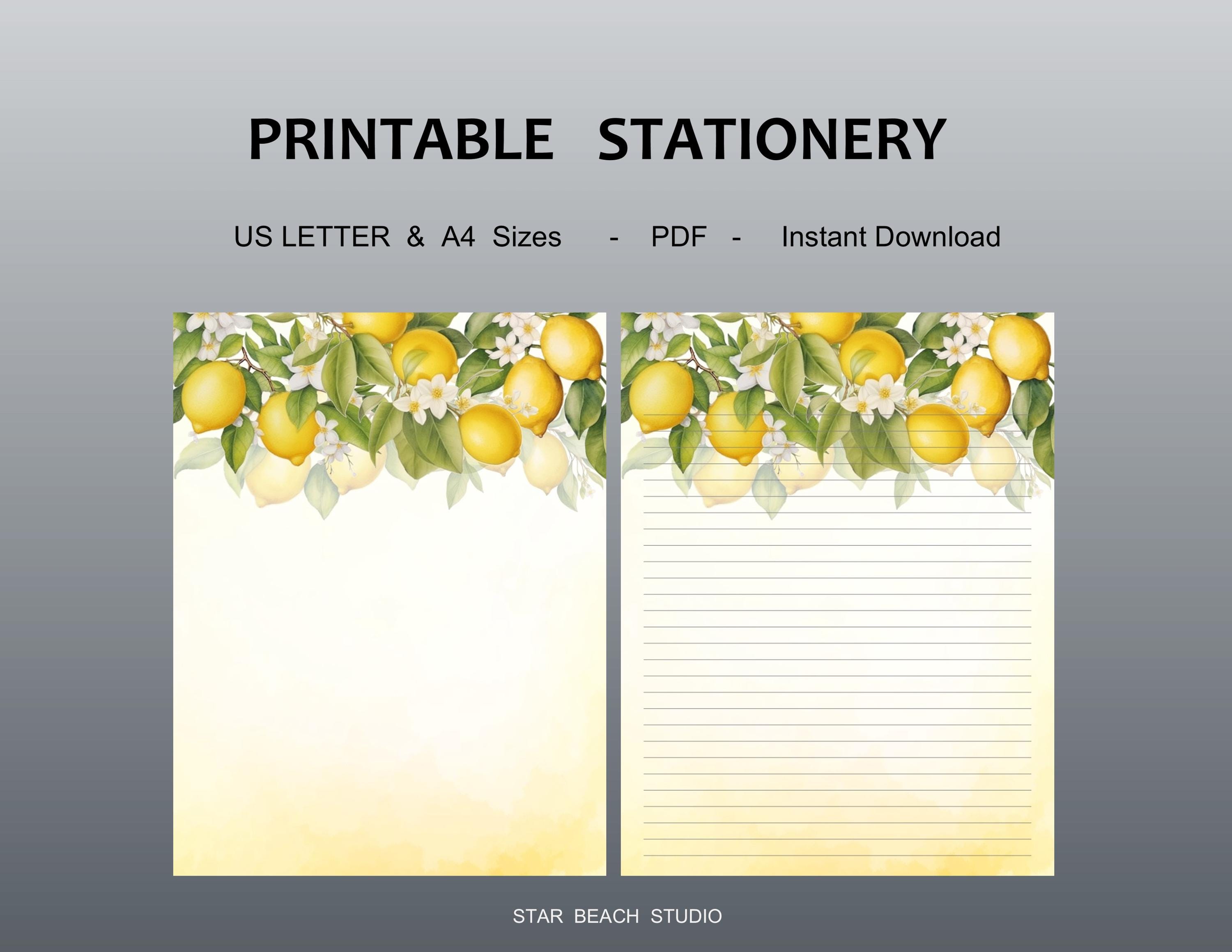 Lemons and Flowers Printable Paper, Summer Citrus Fruits Watercolor ...