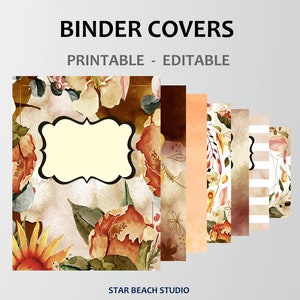 Fall Floral Printable Binder Cover, Digital Notebook Covers, Autumn Binder Insert, Editable Binders, School Subject Covers, Teacher Binder,