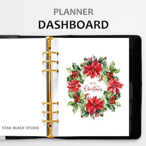 Hallo Weihnachten Rote Weihnachtssterne & Holly Wreath Dashboard Printable, Letter - A5 - Half Letter - Happy Planner - Personal - A4 Sizes, goodnotes