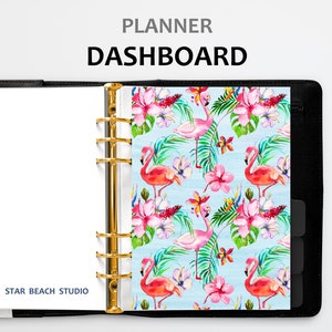 Pink Flamingos Planer Dashboard, Sommer Floral Planer Einlagen, US Letter - A5 Half Letter - Happy Planner-Personal - A4 Größe, goodnotes