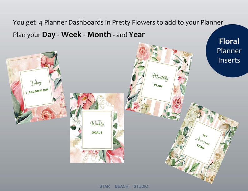 Floral Watercolor Planner Dashboard Set: Weekly, Monthly, Yearly ...