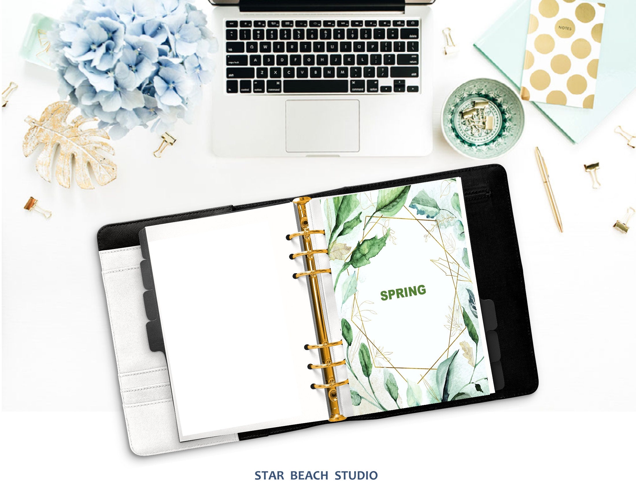 Green Leaves Spring Planner Printables, Botanical Printable Dashboard ...