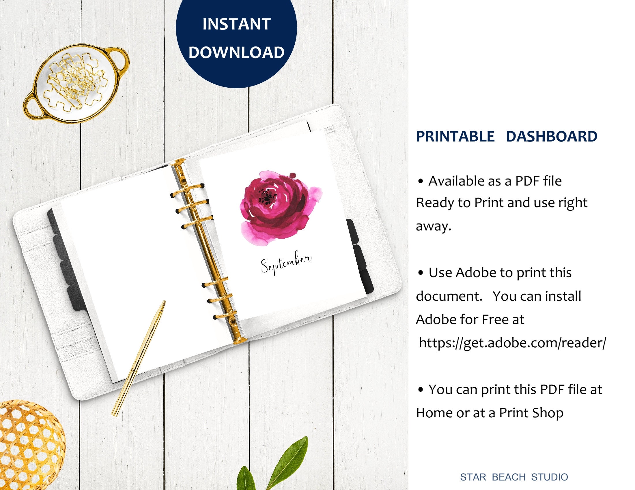 Monthly Floral Planner Dashboards Printable, Flower Monthly Dividers ...