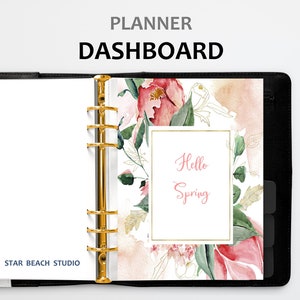 Agenda imprimable tableau de bord, insert d'agenda floral rose printanier, lettre US - demi-lettre - A5 - Happy Planner - personnel - formats PDF A4
