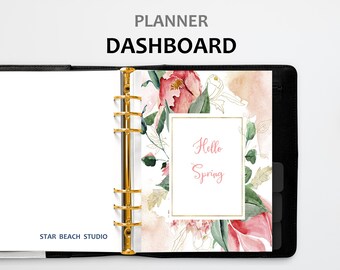 Printable Planner Dashboard, Hello Spring Pink Floral Planner Insert, USLetter- Half Letter - A5- Happy Planner- Personal - A4  PDF Sizes