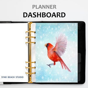 Red Cardinal Winter Christmas Planner Dashboard Printable, US Letter- A5- Half Letter - Happy Planner- Personal - A4  Planner Insert Sizes