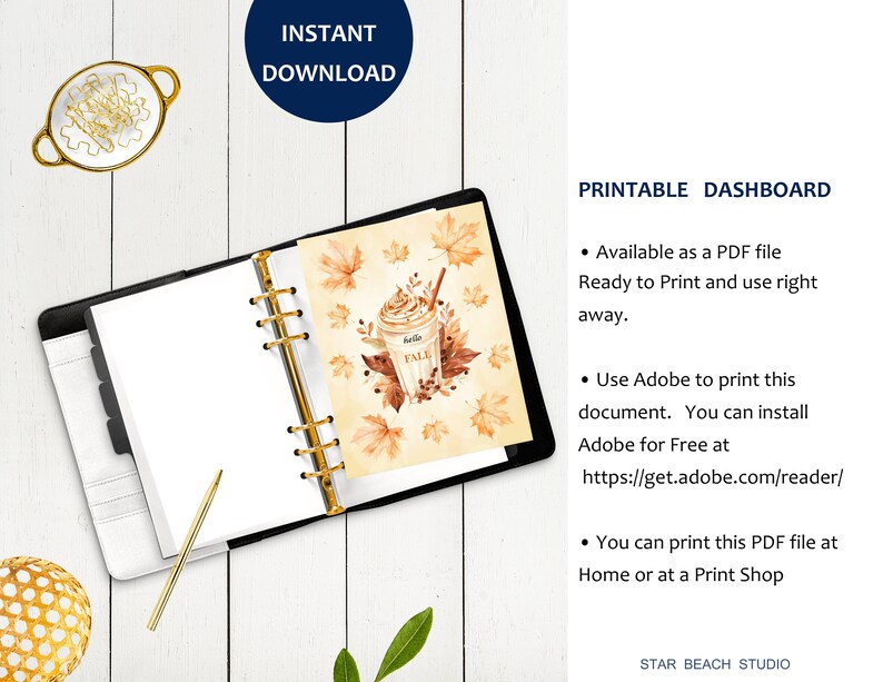 Cofffee Planner Dashboard Printable, Hello Fall Autumn Leaves ...