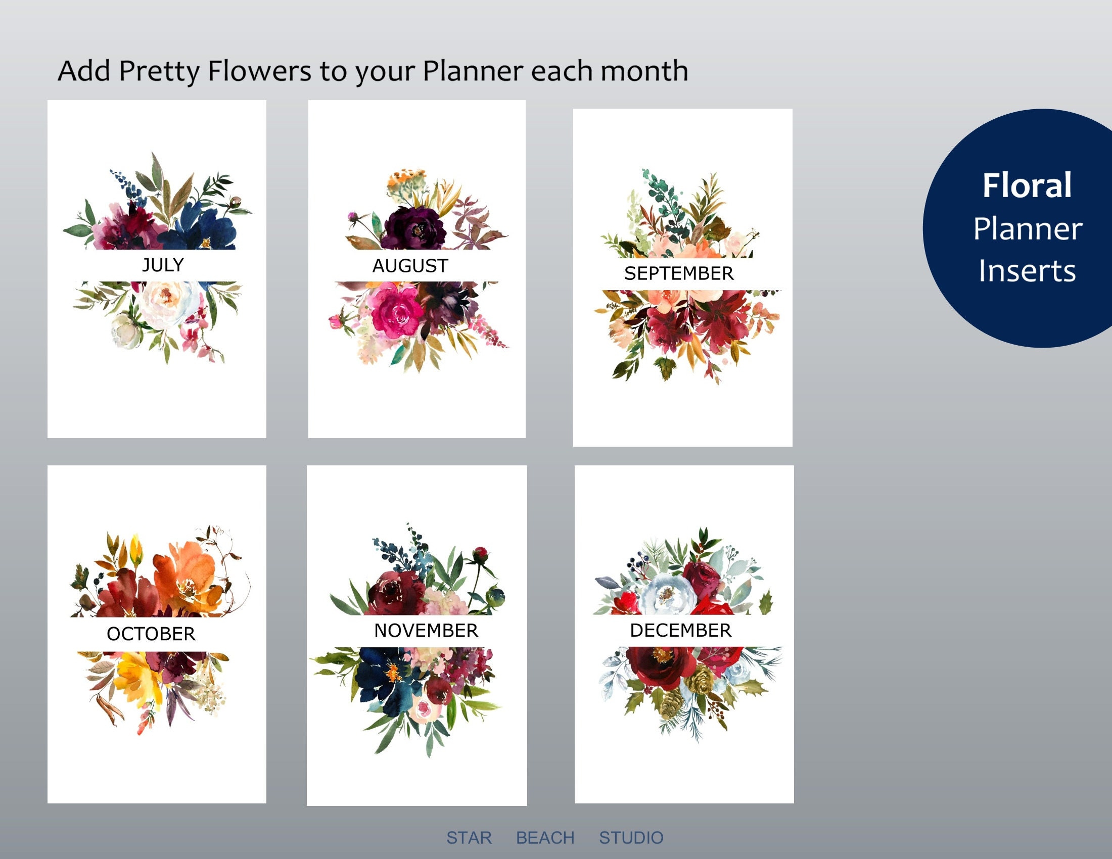 Monthly Floral Planner Dashboard Printable, Floral Planner Divider ...