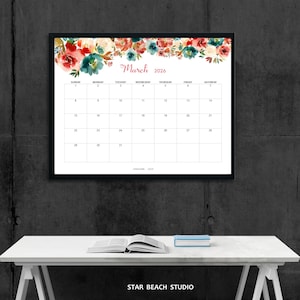 2026 Kalender DRUCKBAR, bearbeitbares PDF, 12-monatiger digitaler Blumenplaner, Wand-Tischkalender, Sun Start, Letter - A4-Größe, Goodnotes Bild 12