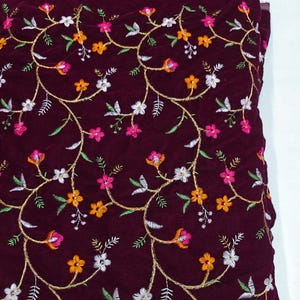 Embroidered Velvet Fabric by the yard Sewing DIY Crafting Wedding Dress Costumes Bags Cushion Covers Table Runner Quilting