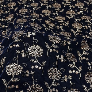 Embroidered Velvet Fabric by the yard Sewing DIY Crafting Wedding Dress Costumes Bags Cushion Covers Table Runner Quilting