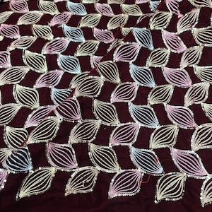 Embroidered Velvet Fabric by the yard Sewing DIY Crafting Wedding Dress Costumes Bags Cushion Covers Table Runner Quilting