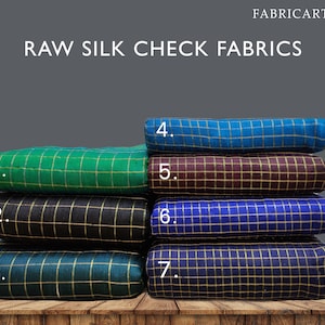 100% Silk Raw Silk Fabric with Golden Checks, Indian Dupioni Fabric by the yard