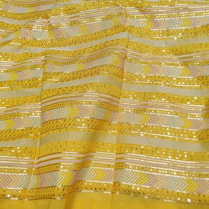 Indian Embroidered Georgette Fabric by the yard Sewing DIY Crafting Wedding Dress Costumes Bags Cushion Covers Table Runner Quilting