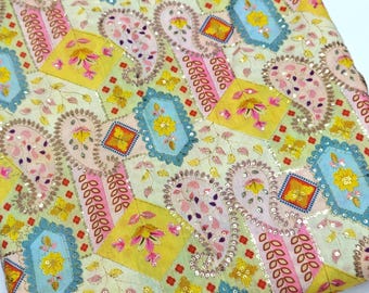Gestickte Pailletten Stoff Massenware Nähen DIY Basteln Stickerei Textil Tuch Kostüme Dekokissen, Home Decor, Clutches.