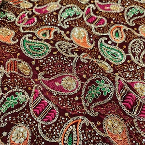 Embroidered Velvet Fabric by the yard Sewing DIY Crafting Wedding Dress Costumes Bags Cushion Covers Table Runner Quilting