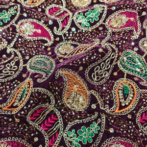 Embroidered Velvet Fabric by the yard Sewing DIY Crafting Wedding Dress Costumes Bags Cushion Covers Table Runner Quilting