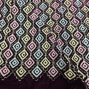 Embroidered Velvet Fabric by the yard Sewing DIY Crafting Wedding Dress Costumes Bags Cushion Covers Table Runner Quilting