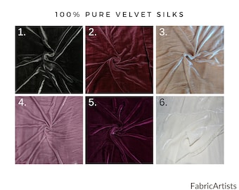 May include: Six swatches of 100% pure velvet silk fabric in different colors: black, burgundy, beige, dusty rose, burgundy, and ivory.