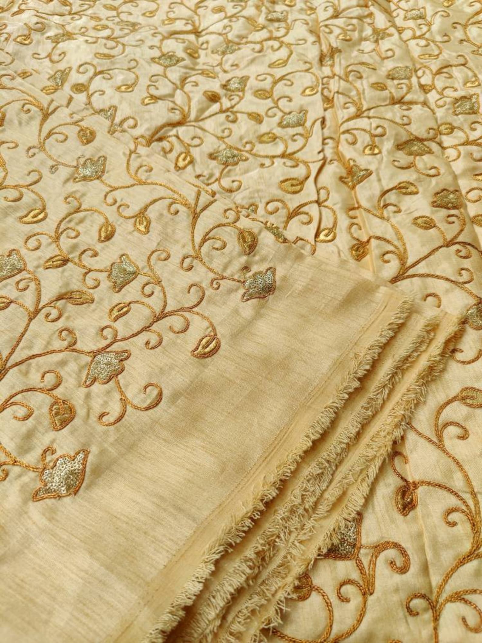 Embroidered Raw Silk Fabric by the yard Etsy