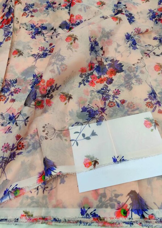 Printed organza fabric by the yard on smooth flowy organza Etsy