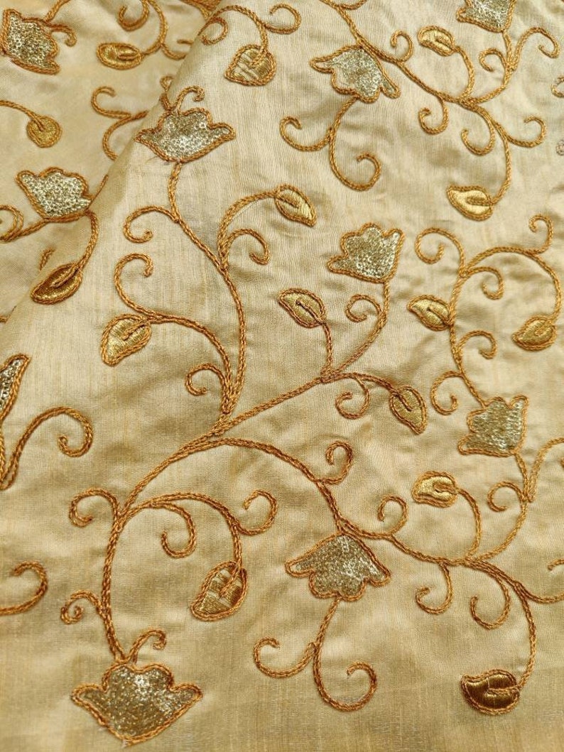 Embroidered Raw Silk Fabric by the yard | Etsy