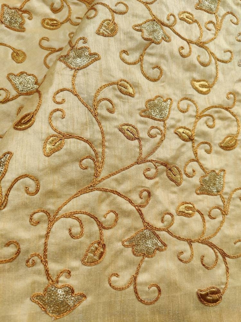 Embroidered Raw Silk Fabric by the yard Etsy