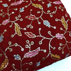Embroidered Velvet Fabric by the yard Sewing DIY Crafting Wedding Dress Costumes Bags Cushion Covers Table Runner Quilting