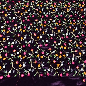 Embroidered Velvet Fabric by the yard Sewing DIY Crafting Wedding Dress Costumes Bags Cushion Covers Table Runner Quilting