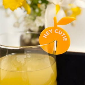 Hey Cutie Orange Drink Markers, Baby Shower, Orange, Mandarin, Citrus, Acrylic, Frosted