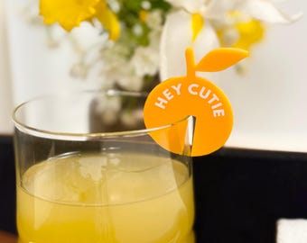 Hey Cutie Orange Drink Markers, Baby Shower, Orange, Mandarin, Citrus, Acrylic, Frosted