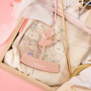 XL Ballerina Snowglobe Sparkle Ornament | Personalized | Acrylic | Choose Skin Tone