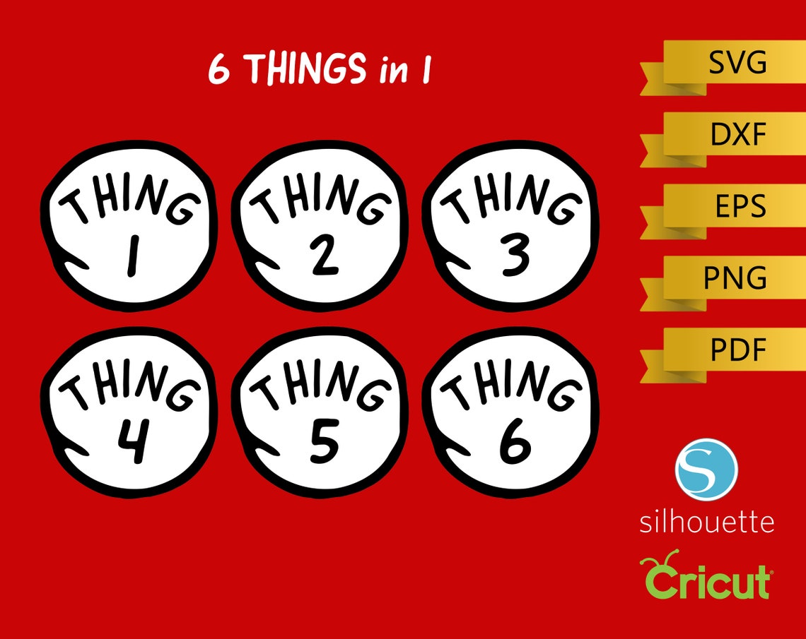 Thing 1 2 3 4 5 6 SVG Thing 1 And Thing 2 PNG Silhouette Etsy