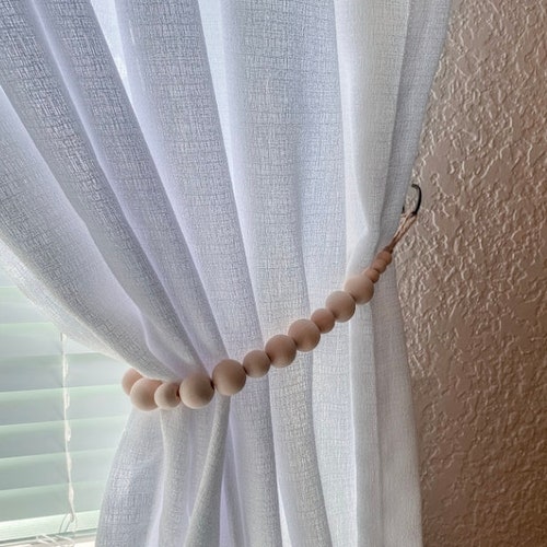 Farmhouse garland Natural wood drape tiebacks Boho decor wooden